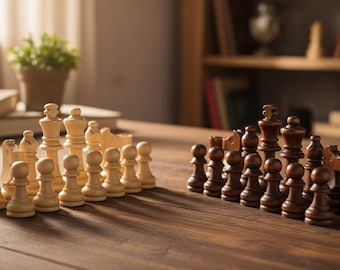 Schachfiguren aus Holz, 5,6 cm – Fein gearbeitetes, glänzendes Holzset, Brettzubehör, handgefertigtes Unikat