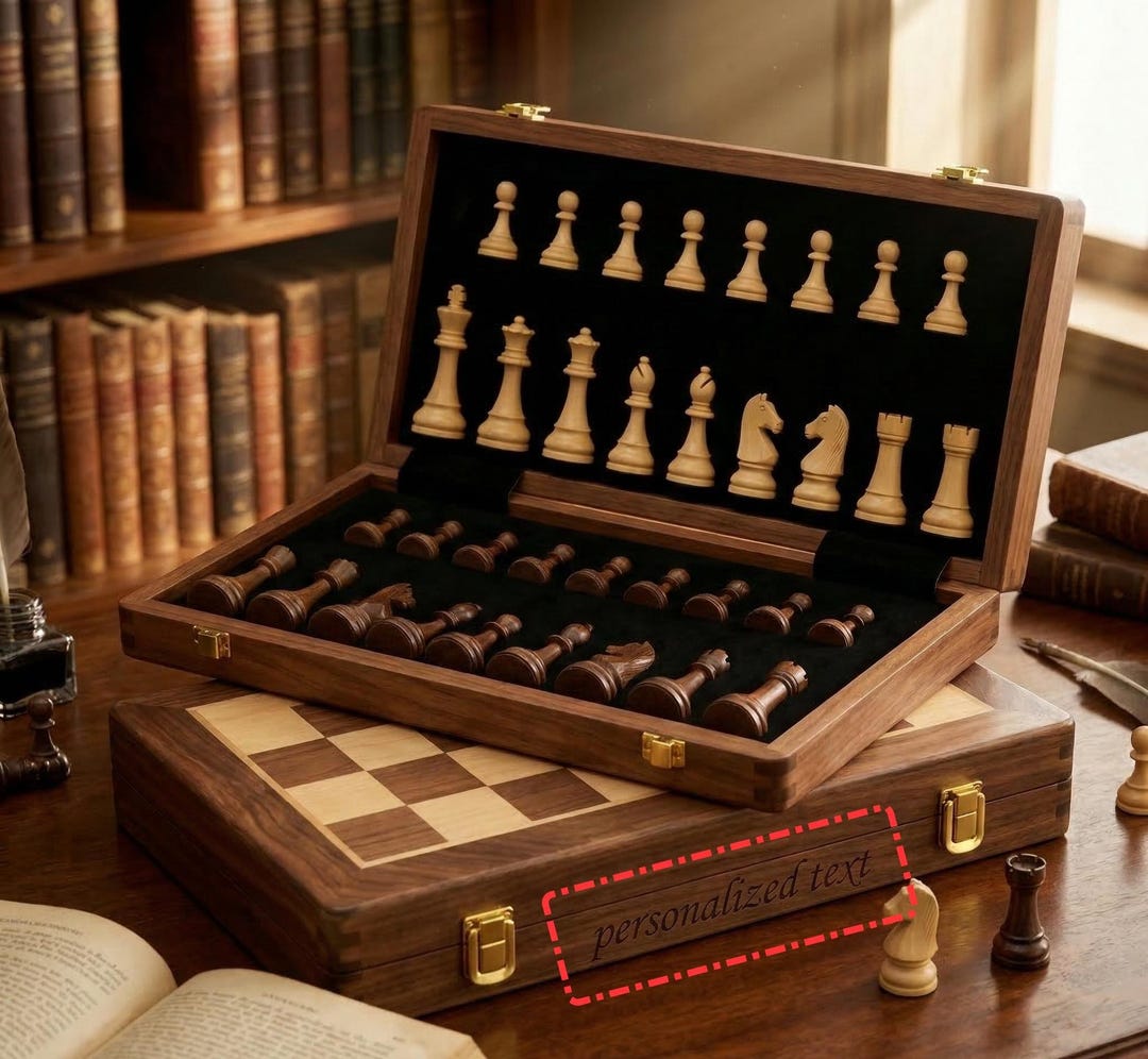 Personalized Wooden Chess Set, Custom Engraved Board Modern Wood Game ...