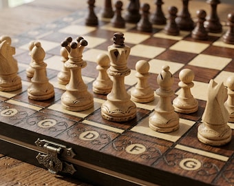 Luxury Wooden Chess set Carved Walnut Chessboard, Game Set with storage, Gift for chess lover, Elegant Home Decor