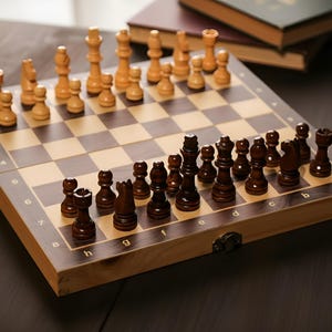 Magnetic Wooden Chess Set - 24cm Folding Board with Storage Classic Family Game Gift Personalized Handmade Unique Present