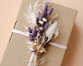 Trockenblumen Mini Strauß Lila Rosa | Geschenk Topper, Hochzeitsbevorzugung, Tischgedecke