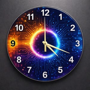 Pixel Grid Halo Glas Wanduhr | Programmierer Tech Decor | Abstrakte Runde Cyberpunk Bürokunst