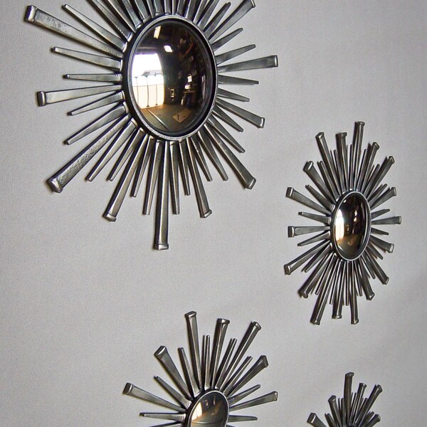 Sunburst - Set of 4 - w/ Convex Mirrors - Handmade in U.S.A -