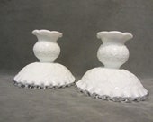 Fenton Silvercrest Spanish Lace Milk Glass Candle Holders, Pair