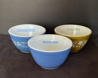 Pyrex #401 Mixing Bowls, 3 to Choose From at Dropdown, Colonial Mist, Crazy Daisy, Horizon Blue