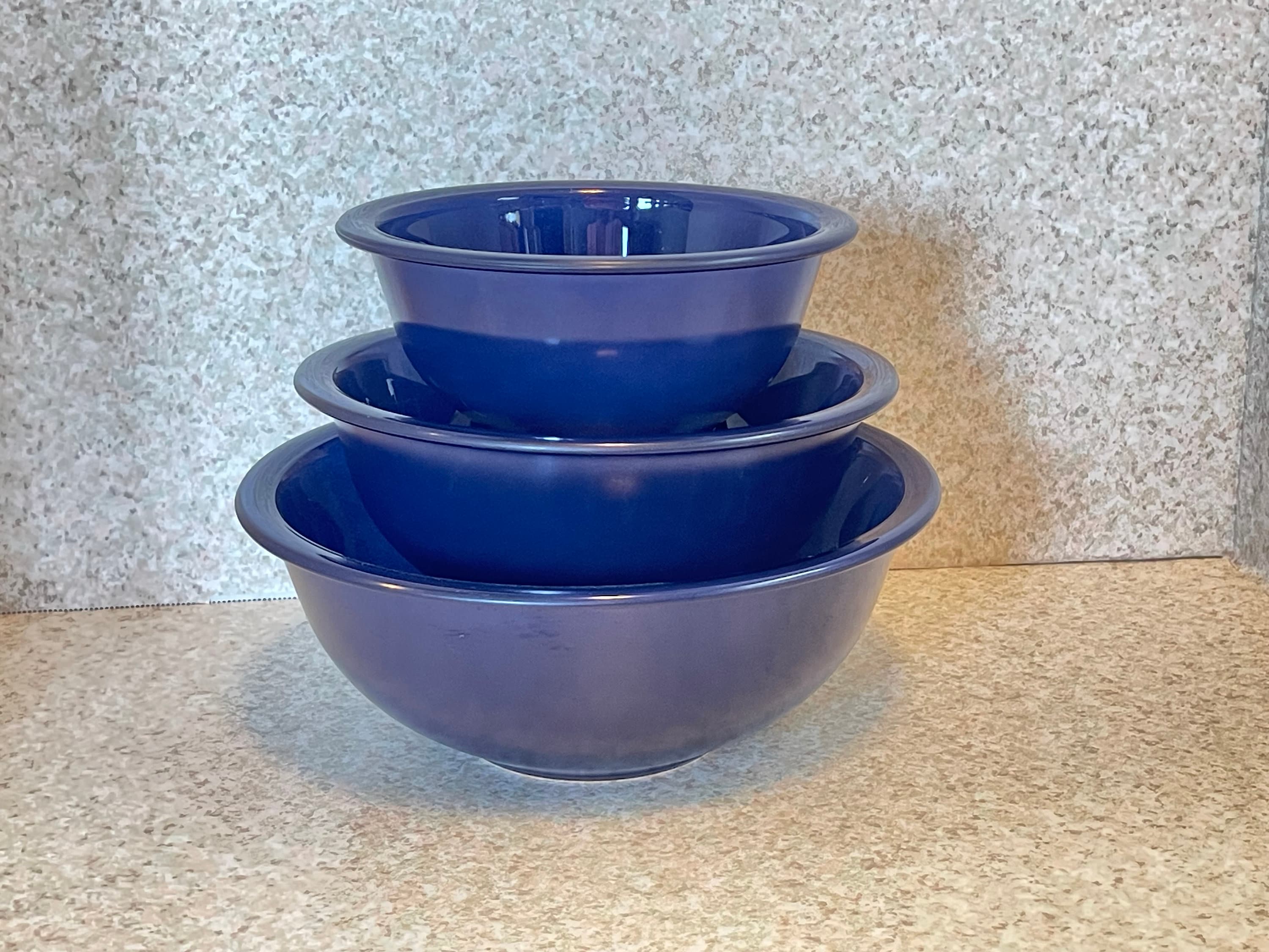 3-Pyrex Ribbed Clear Aqua/Light Blue Nesting Mixing Bowls 7401-S