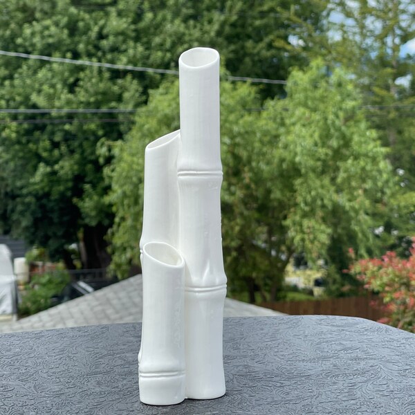 White Bamboo Vase Etsy