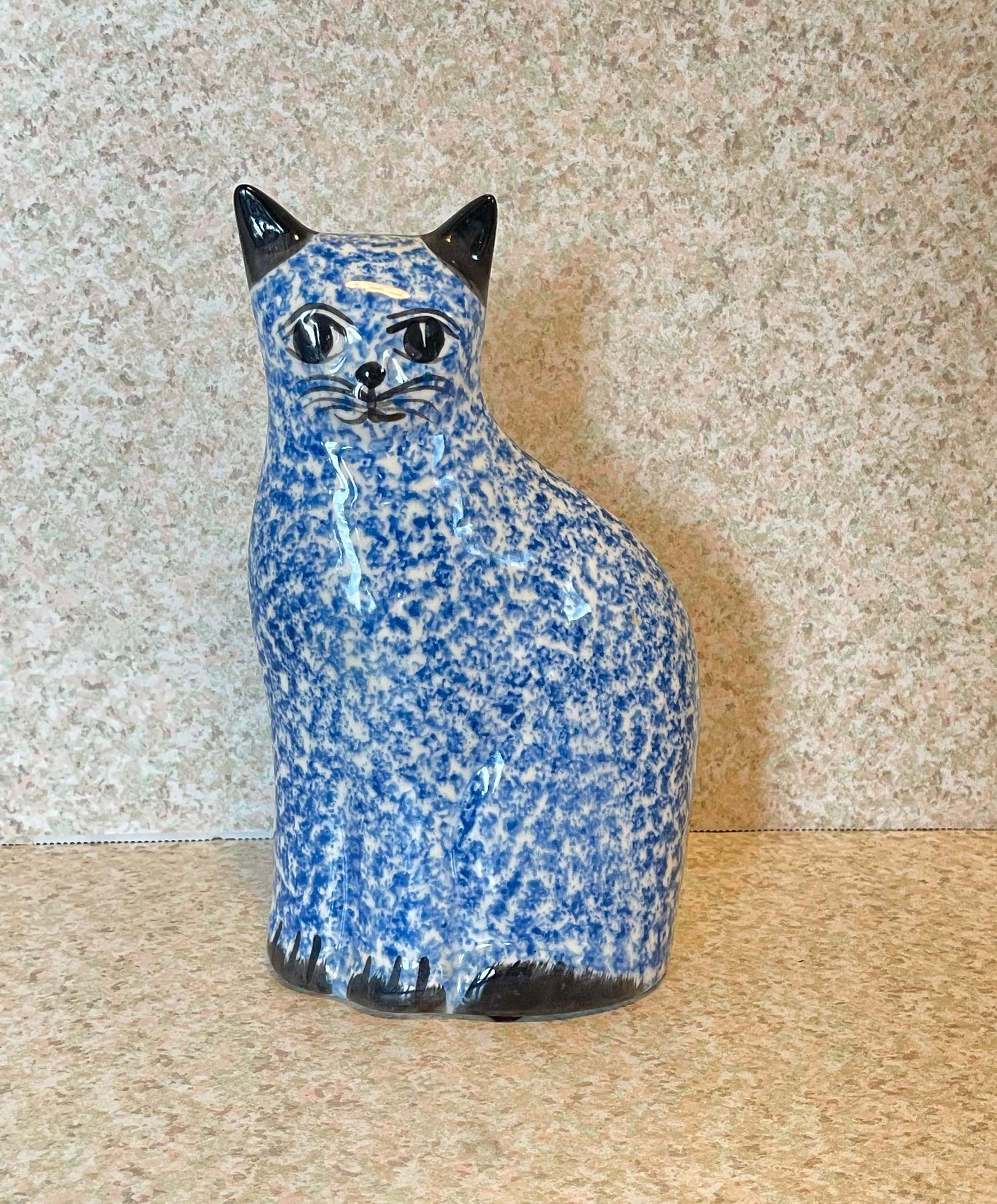 N. S. Gustin Hand Sponge Painted Blue Cat Ceramic Folk Art - Etsy 日本