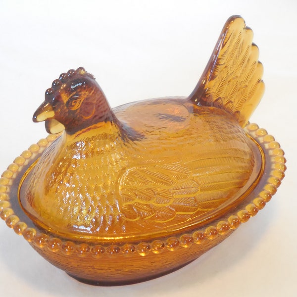 Indiana Glass Amber Hen on Nest Candy Dish