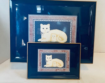 Vintage 1980s Elizabeth Brownd Framed Cat Print – Stunning Gold
