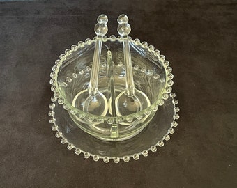 Imperial Glass Divided Mayonnaise Bowl with 2 Ladles in Candlewick Clear (Stem 3400) and Underplate