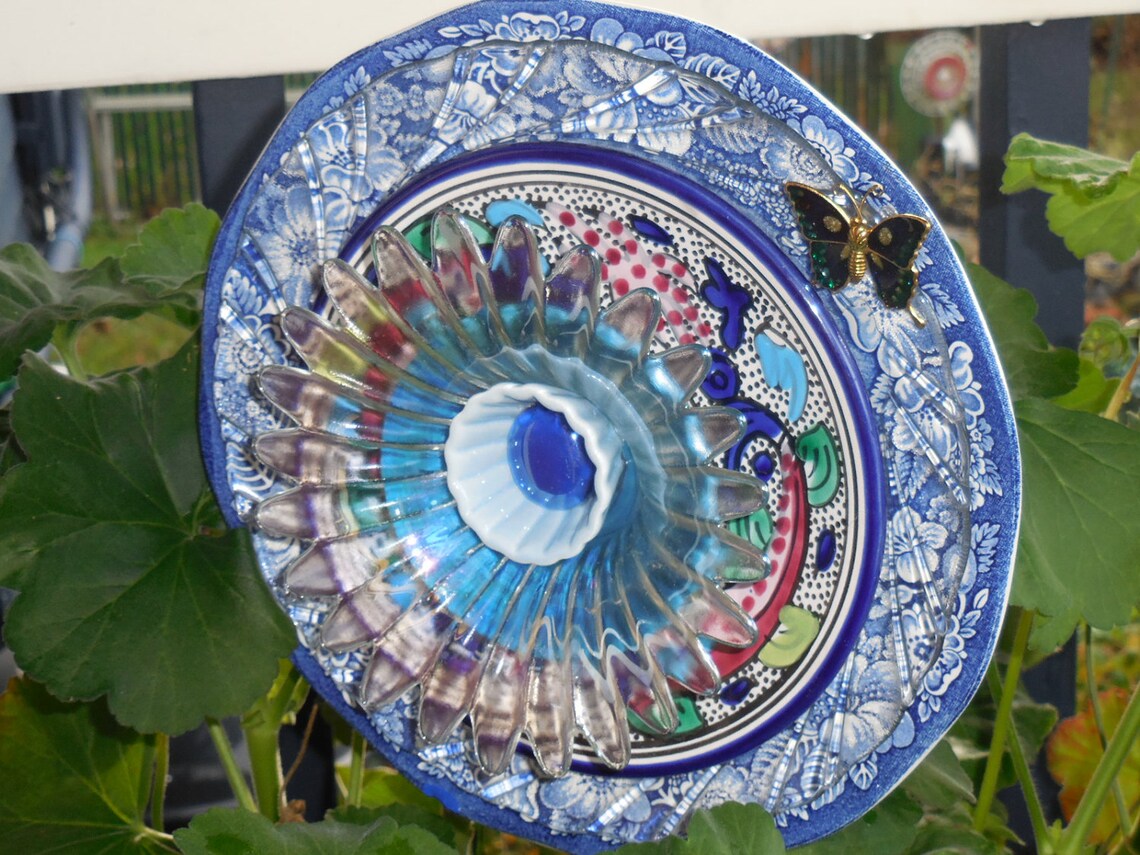 Glass Plate Garden Art Fantasy Flower for Your Everlasting Etsy