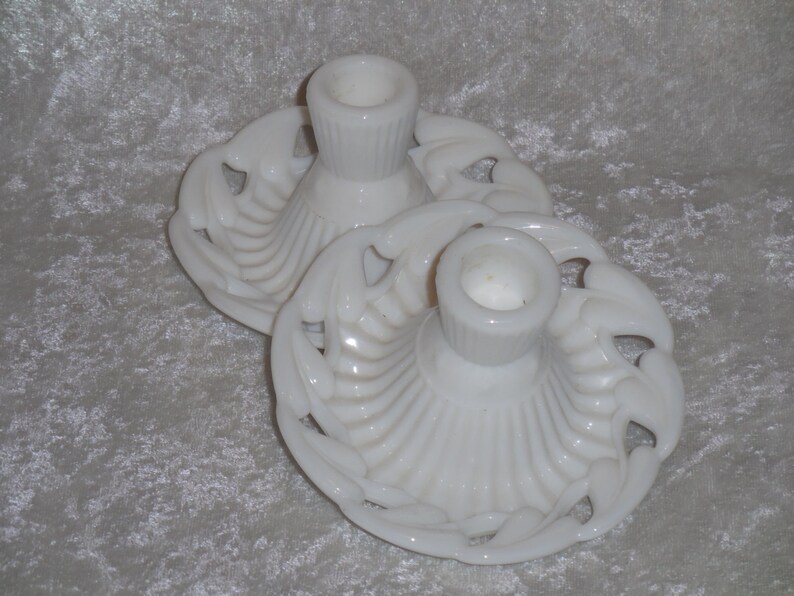 Fostoria Milk Glass Candle Holders Etsy