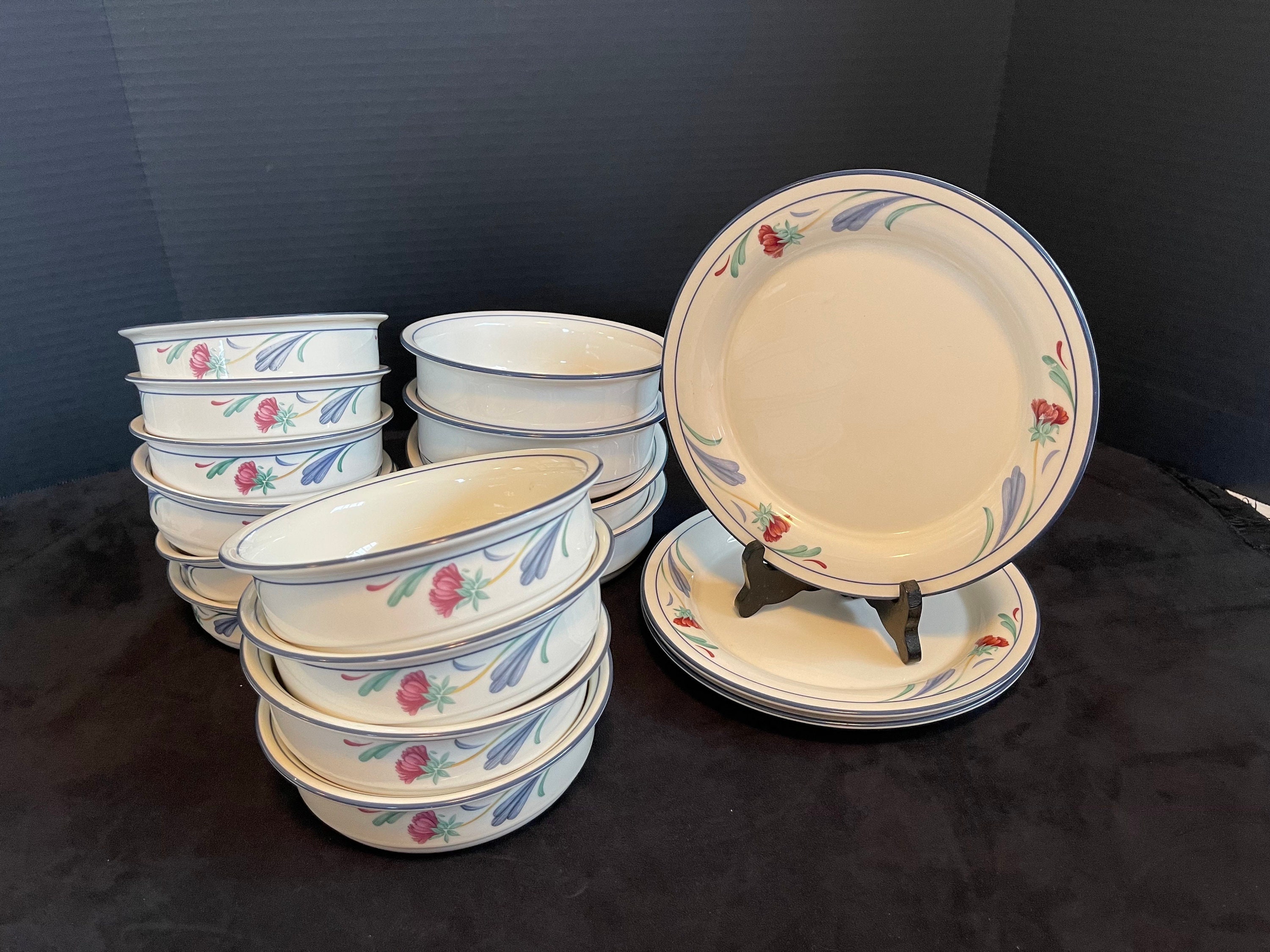 Lenox Poppies on Blue Plates and Bowls
