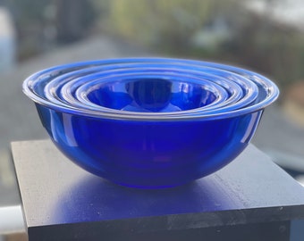 Blue Pyrex Nesting Bowls, Four Piece Set