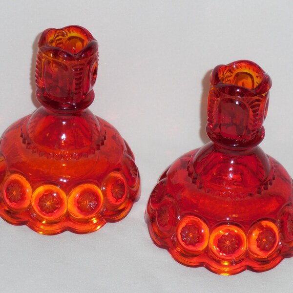 Moon & Star Candle Holders Set,  Smith Amberina Glass