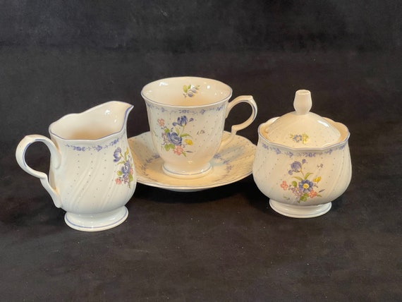 Nikko Tableware Japan Blue Peony Cream and Sugar Set With Cup Saucer Etsy UK