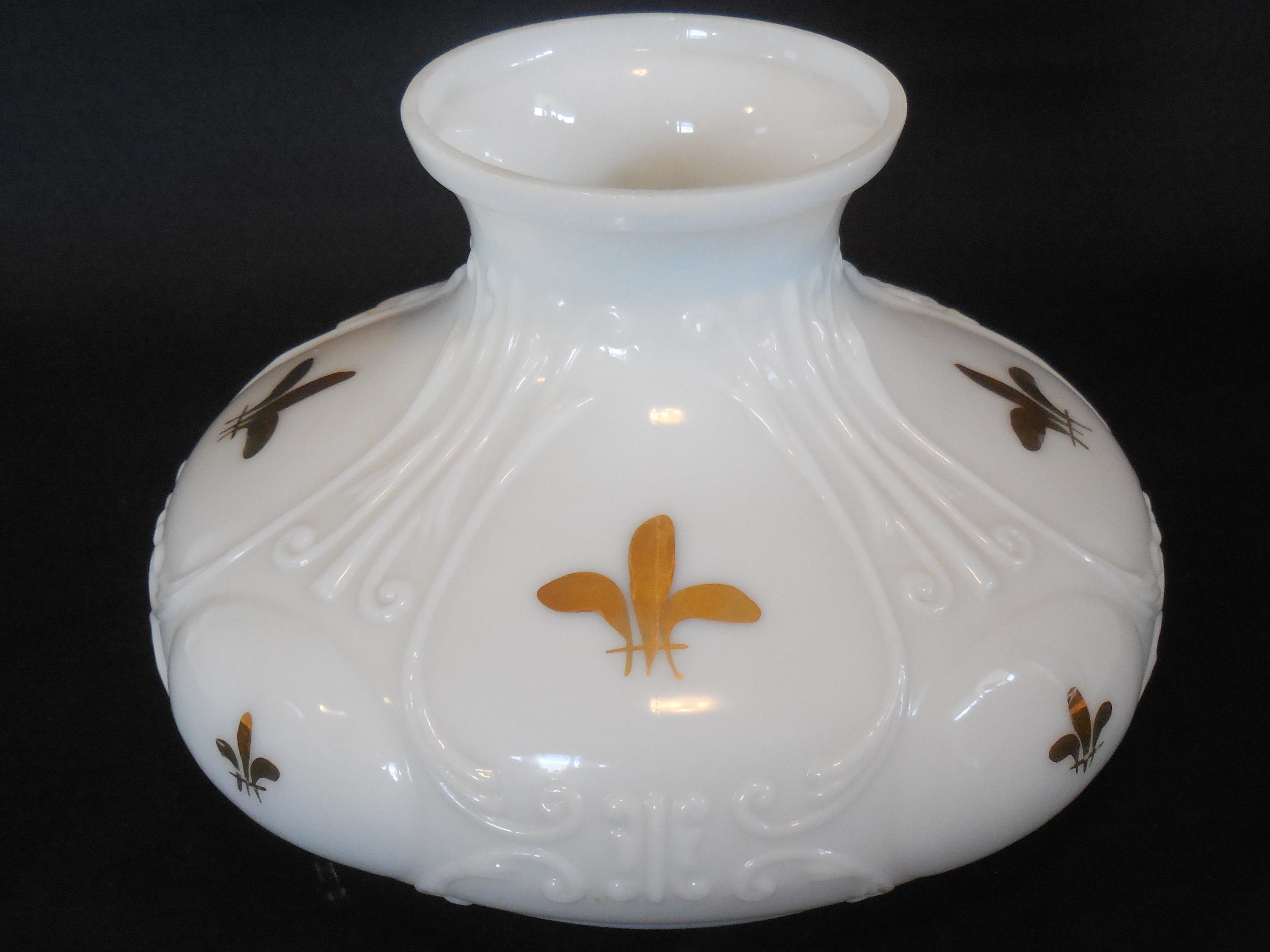 Milk Glass Embossed Lampshade Parlour Lamp Gold Fleur Dis Etsy UK