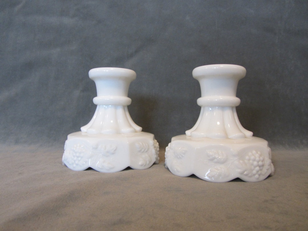 Vintage Milk Glass Candle Holder Etsy