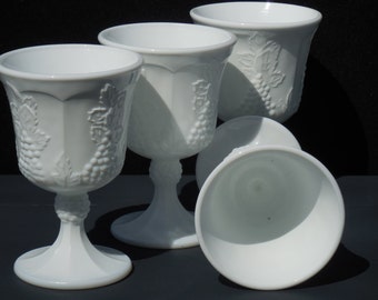 Vintage Colony Milk Glass Harvest Grape and Leaf Goblets