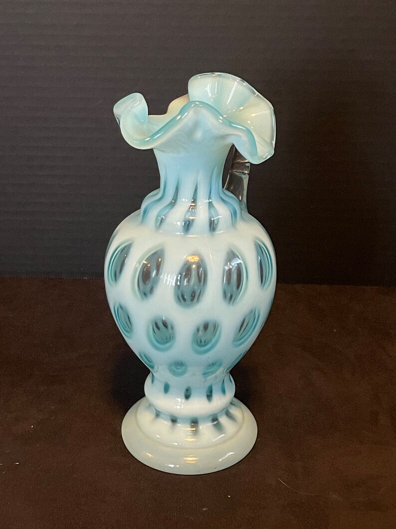 Fenton Art Glass Coin Dot Blue Opalescent 8 1/2"pitcher Vase/ewer - Etsy