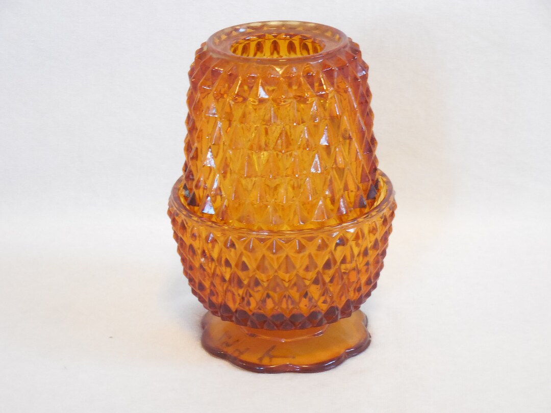 Tiara Glass Amber Diamond Point Fairy Lamp / Indiana Glass Etsy