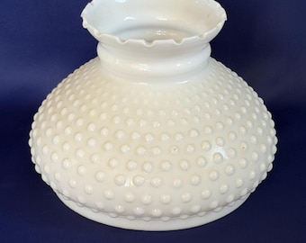 Milk Glass Hobnail Lamp Shade, Parlor Lamp, Hurricane Shade, Pie Crust Rim, 7 inch Fitter