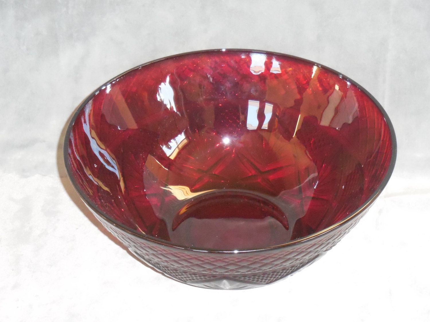 Ruby Red Salad Bowl Pressed Glass Arcoroc Etsy