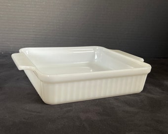 Anchor Hocking Fire King Oven Proof 8" Square White Cake Pan, Baking Dish