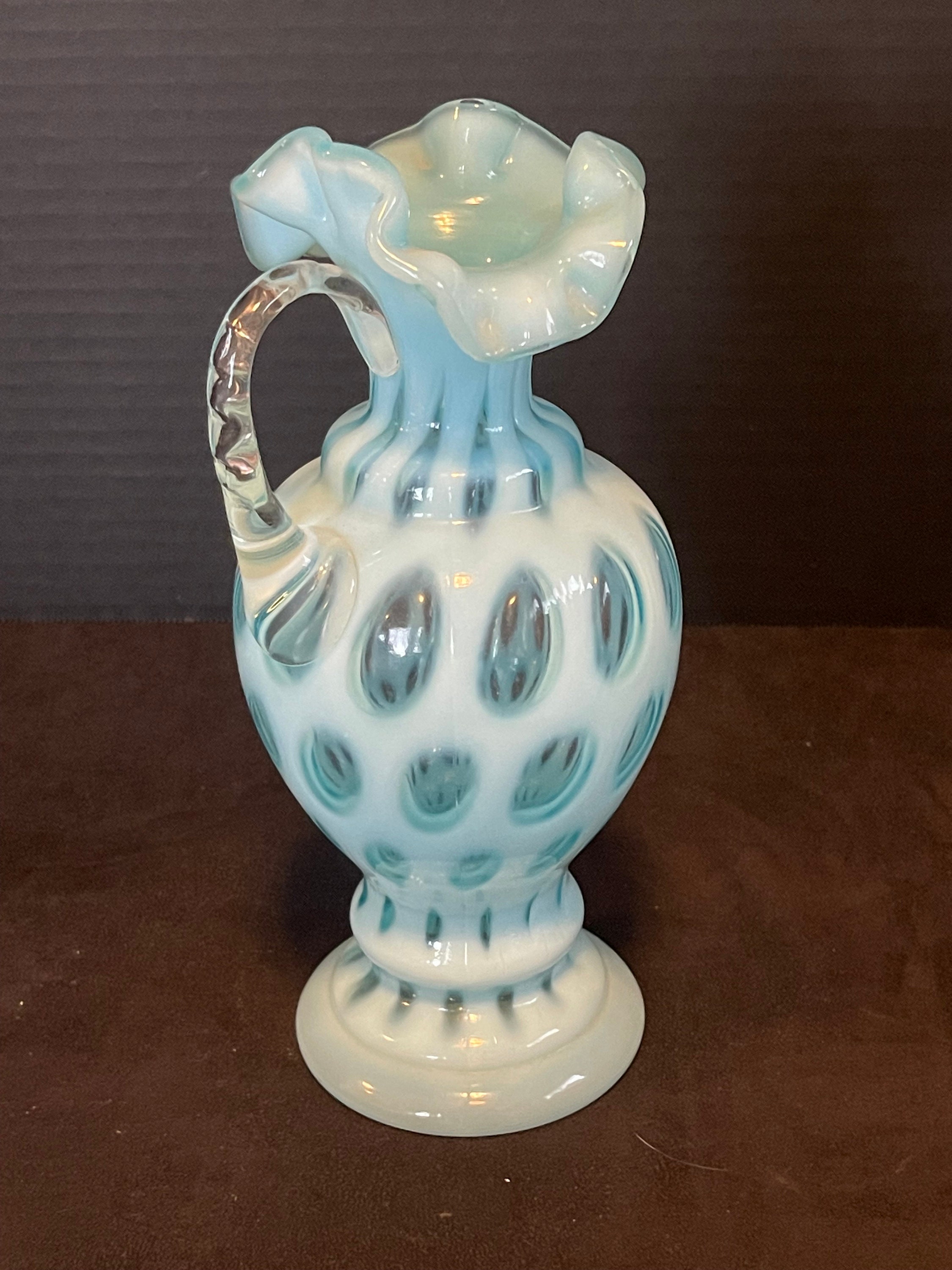 Fenton Art Glass Coin Dot Blue Opalescent 8 1/2"pitcher Vase/ewer - Etsy