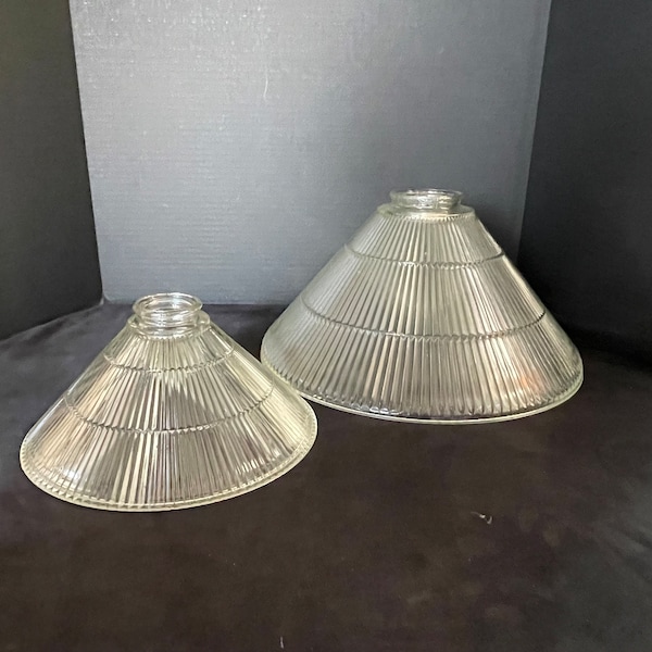 Lancaster 1980's Industrial Holophane Pendant Shades 15" and 10"