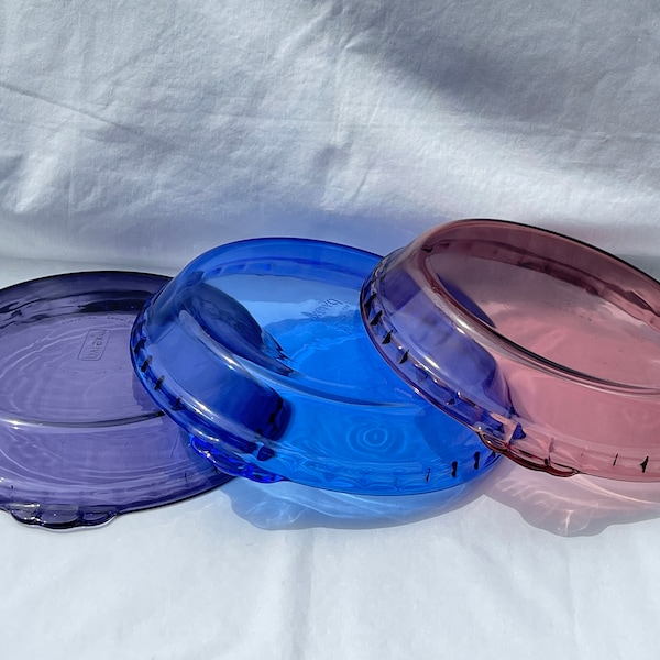 Pyrex Originals Fluted Edge Cranberry, Cobalt, OR Amethyst (Purple) #229 Pie Pans