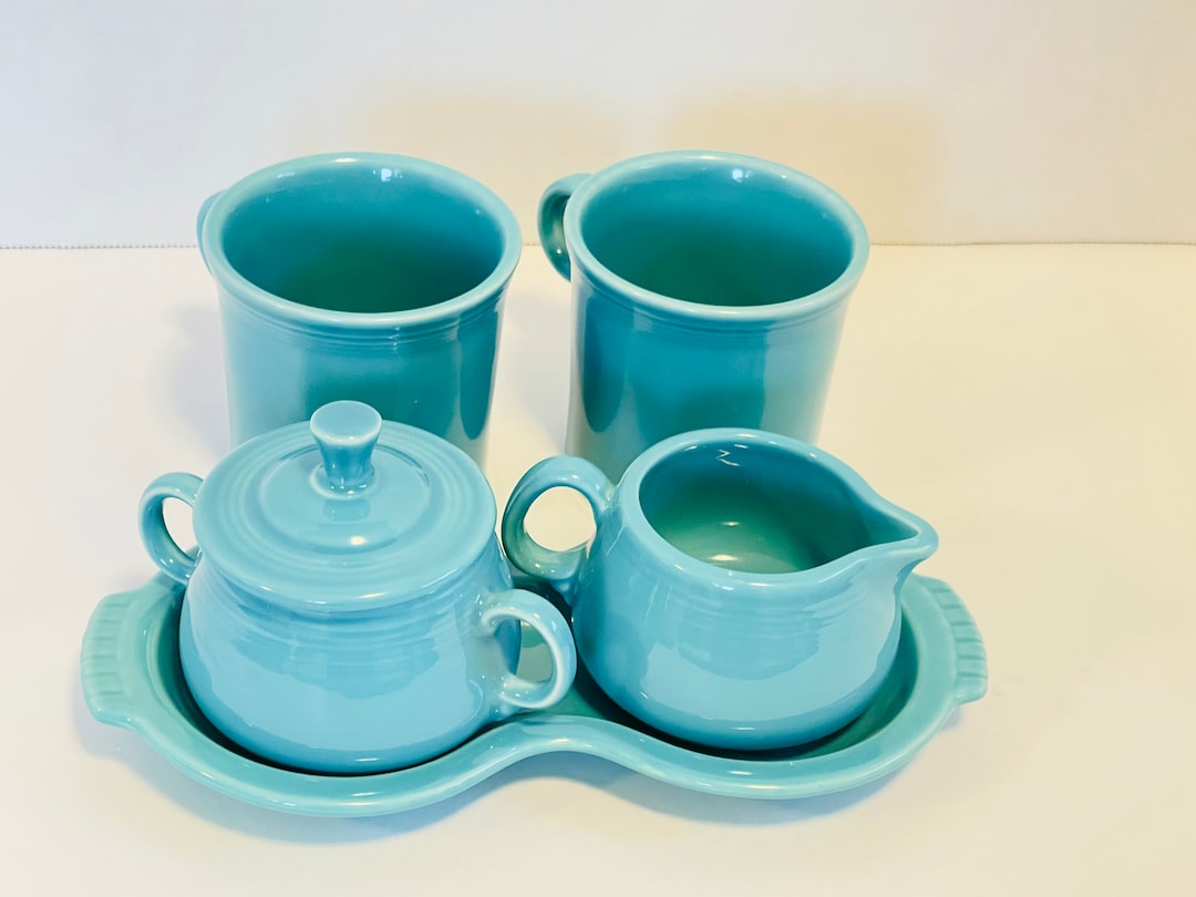 Fiestaware Turquoise Cream & Sugar Set With Tray and Coffee Mugs - Etsy