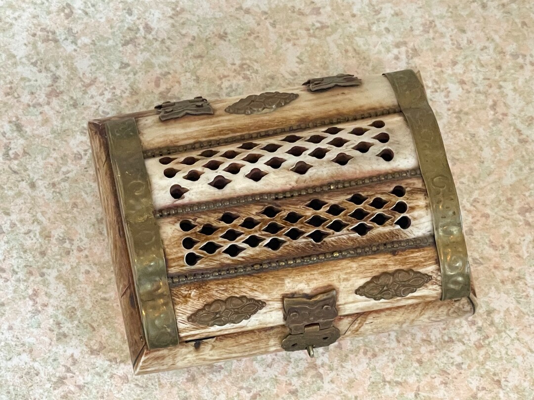 Carved Bone Trinkets and Treasures Box With Brass Hinges and Etsy