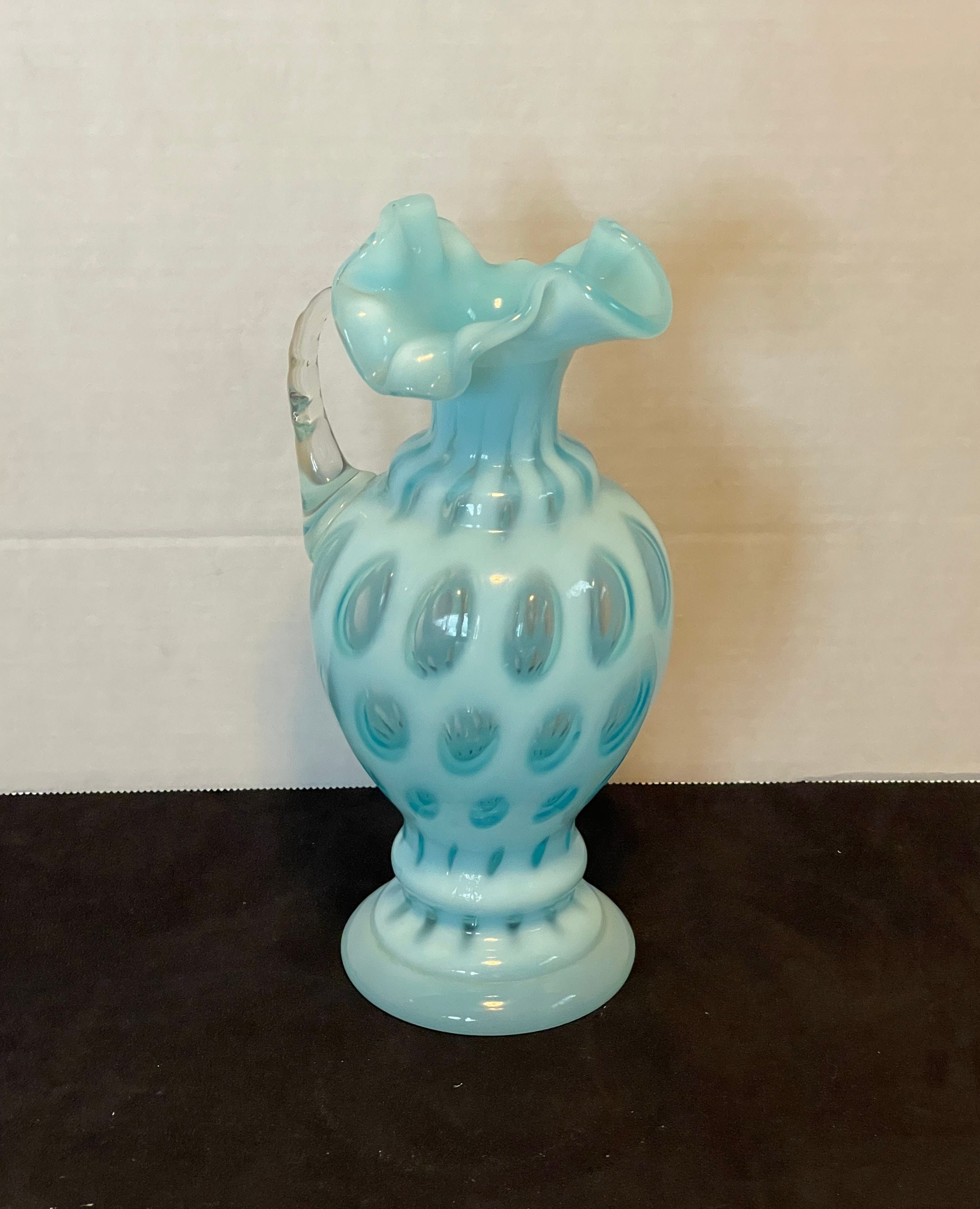 Fenton Art Glass Coin Dot Blue Opalescent 8 1/2