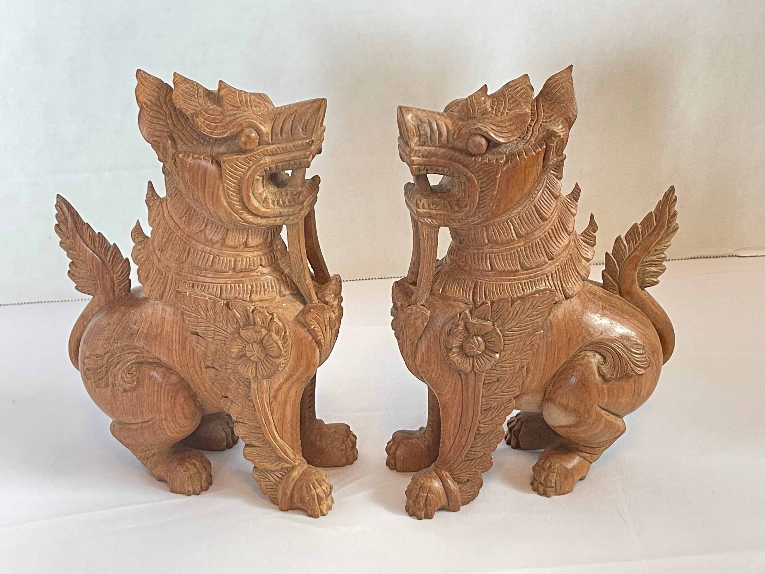 Carved Wood Chinese Prosperity Figurines, Small Statues