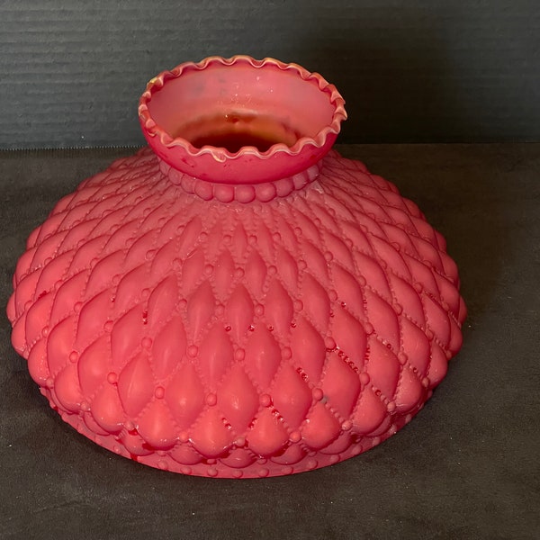 Red Satin Glass Quilted Parlor Lampshade with 10" Fitter