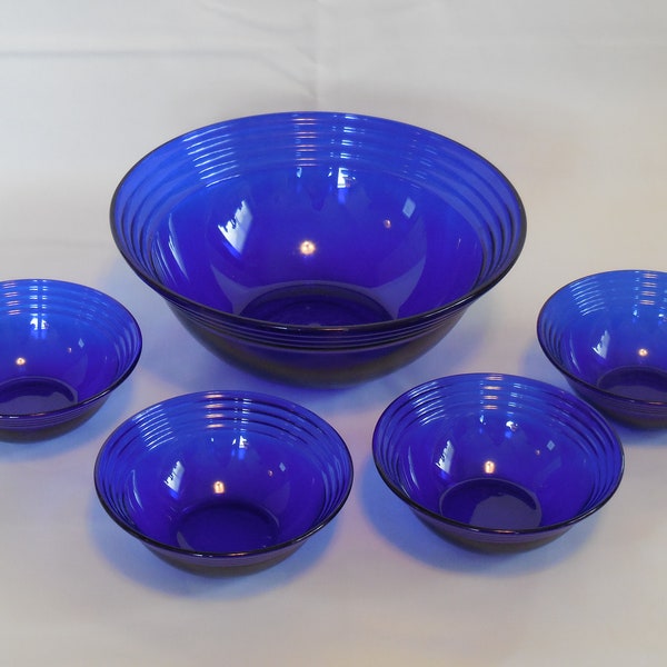 Bormioli Rocco Forum Saphir Blue Ringed Serving / Salad Bowl Set