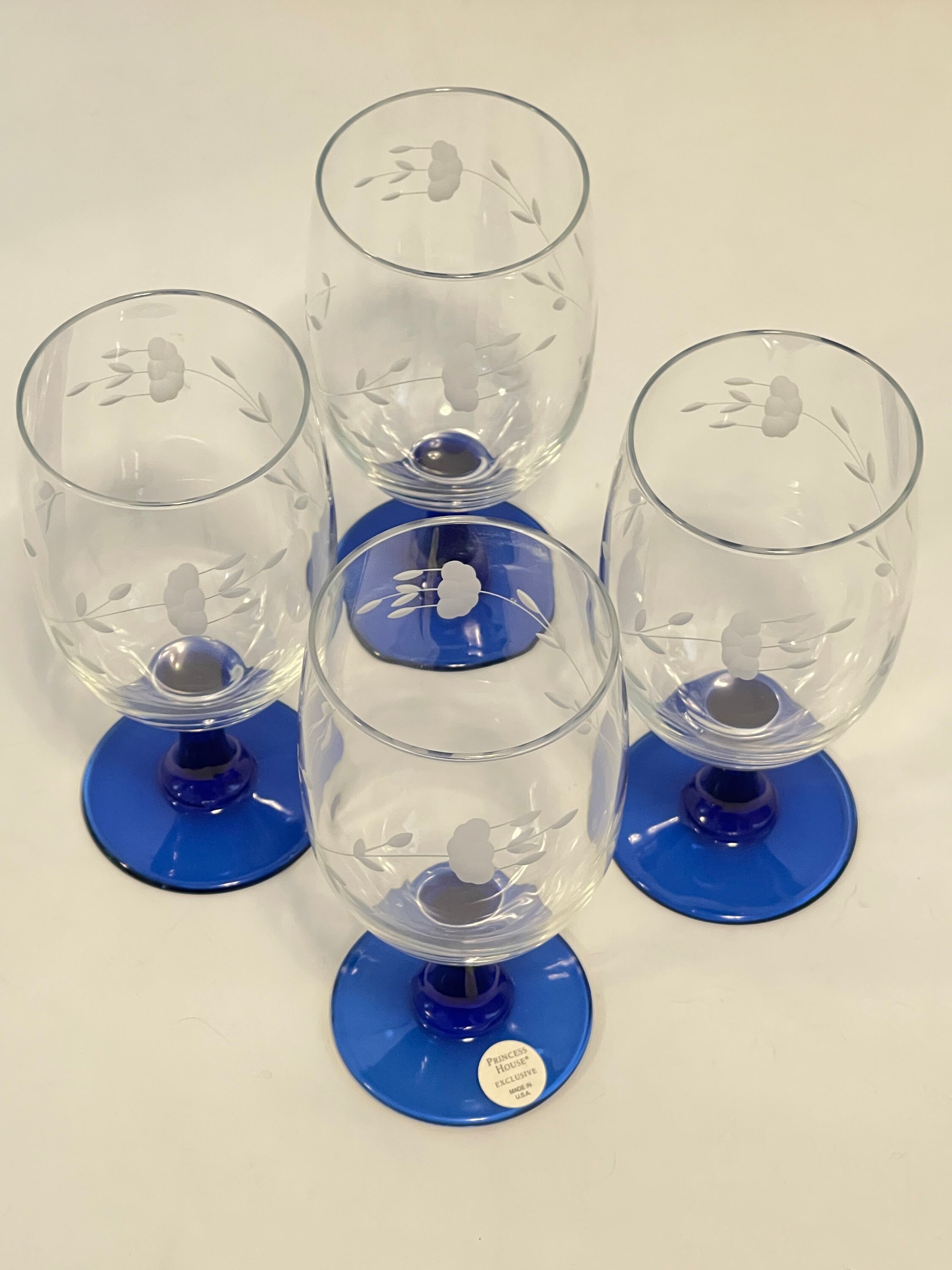 Princess House Heritage Blue Stem Iced Tea Goblets Etsy