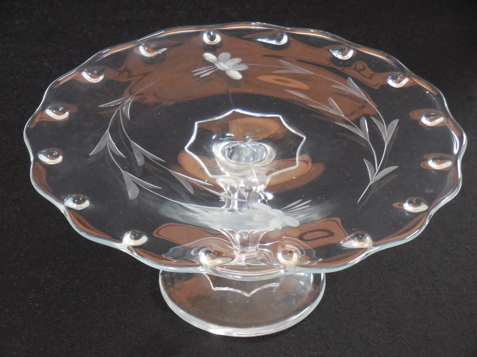 Indiana Glass Teardrop Pedestal Cake Stand With Etched Flower Etsy