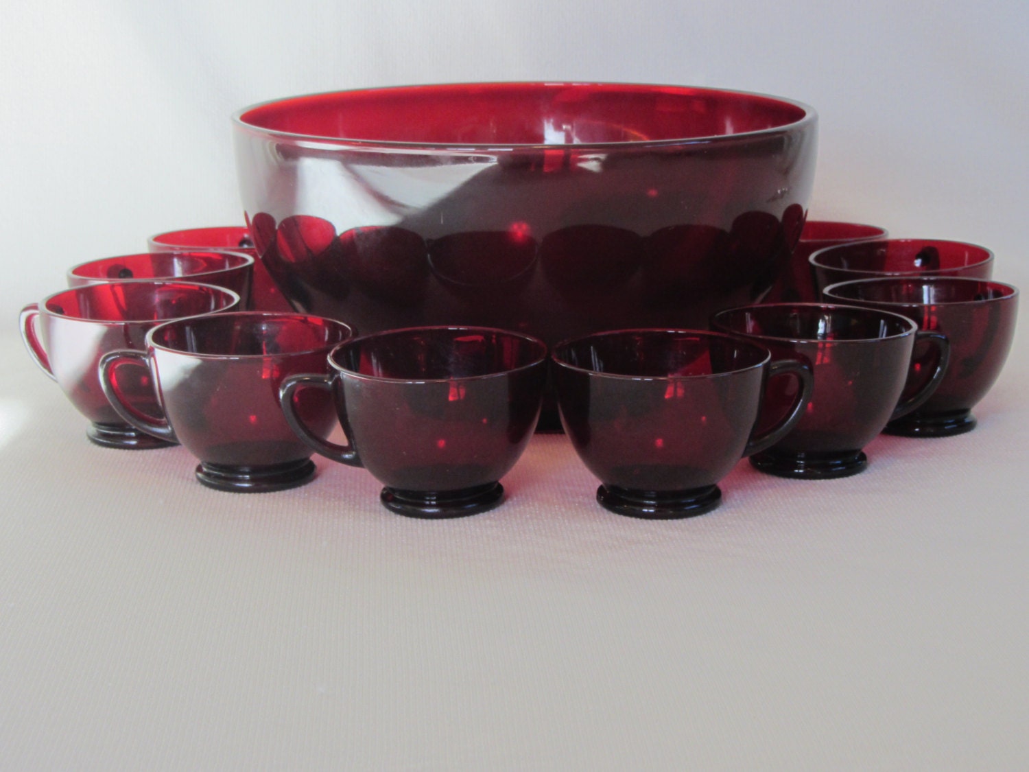 Ruby Red Depression Glass Punch Bowl and Cups Etsy