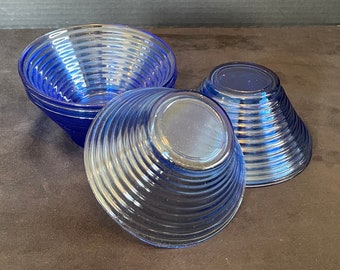 Cobalt Blue Ribbed Bowls, Set of Six