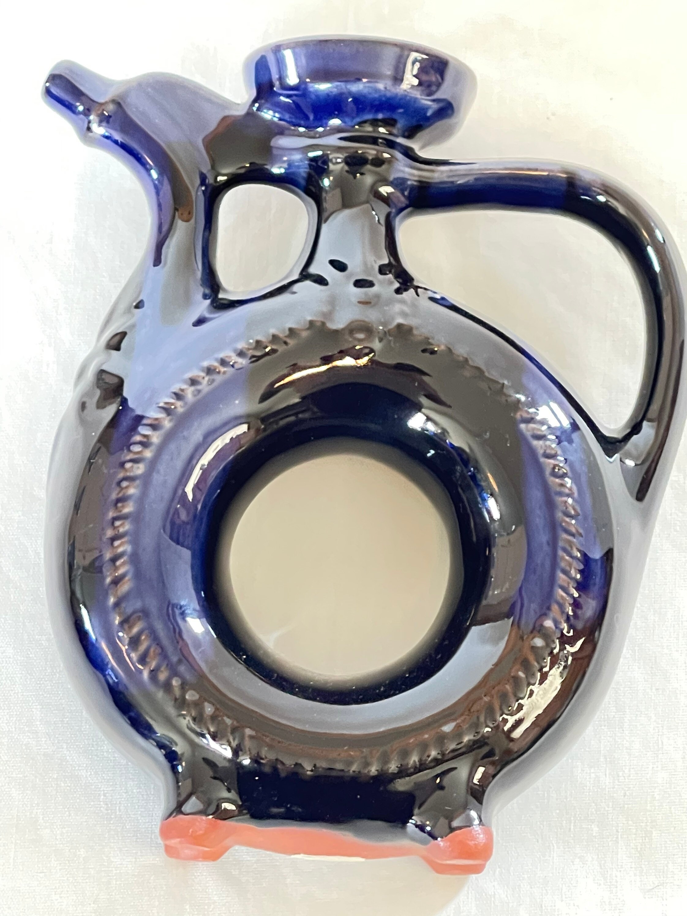 Cobalt Ceramic Donut Hole Pitcher Vase / Ring Decanter Etsy