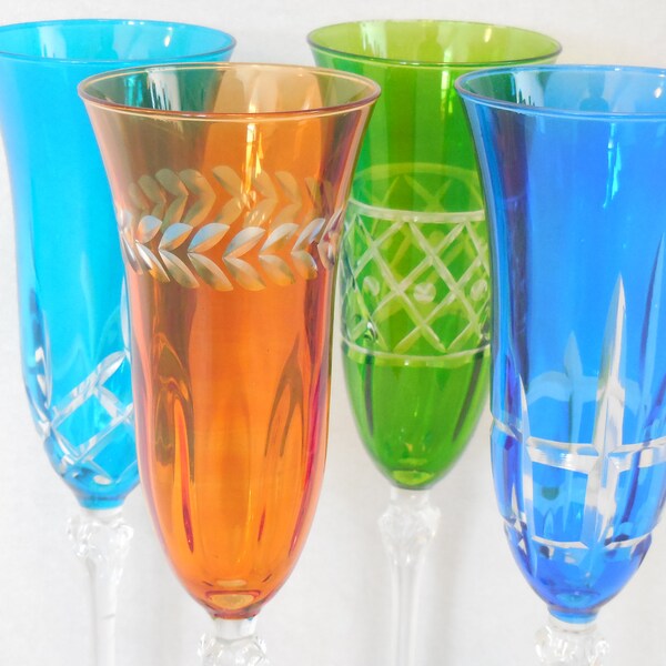 Cut to Clear Champagne Flutes, Multi Color, Made in Italy