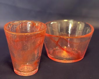 Kosta Boda Ulrica Hydman Vallien Mine Pink 6" Round Bowl and Tumbler