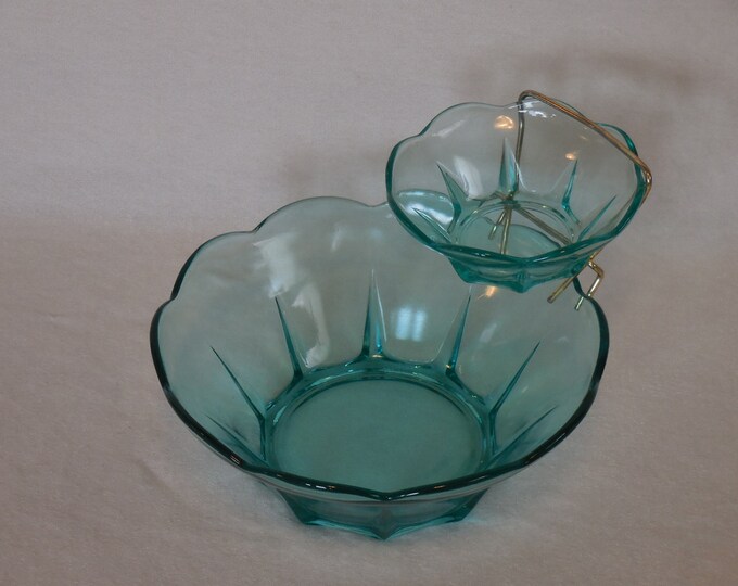 Vintage Chip and Dip Two Tier Bowl Set in Teal Etsy