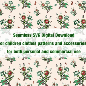 Peut inclure: Téléchargement numérique SVG sans couture avec un motif répété d'un extraterrestre vert jouant de la guitare, avec le texte "YOU ROCK!" sur un fond beige clair. Idéal pour les vêtements et accessoires pour enfants.