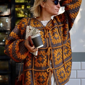 Patrón de ganchillo para cárdigan de cuadrados de la abuela en PDF / Paso a paso / Chaqueta de patchwork / Descarga instantánea