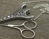 Filligree Hearts Chatelaine Antique Pewter Etui Scissors - lacemaking and embroidery