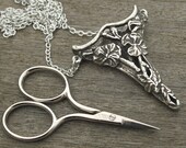 Jasmine Chatelaine with an Antique Pewter Finish Etui Scissors - lacemaking and embroidery